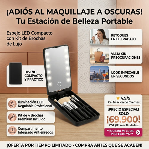 Espejo Luz Led Con Brochas Rotacion 360